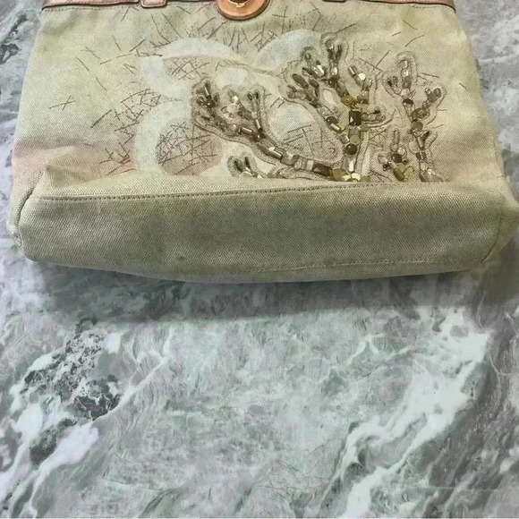 AUTHENTIC COACH 17031 AUDREY CORAL CANVAS TOTE PURSE BAG CREAM PINK VACATION - Picture 10 of 12